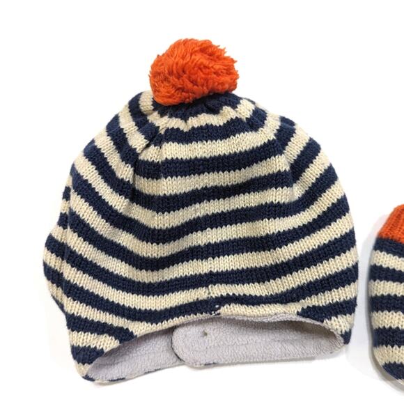 Baby Boden Winter Hat Mittens Set Boys Size 0-6m Blue Car Pom Pom - Picture 3 of 6